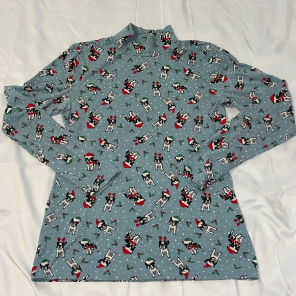 Time and Tru Tops - Time & Tru Women’s Christmas Boston Terrier Long Sleeve Turtleneck Top Small 4-6